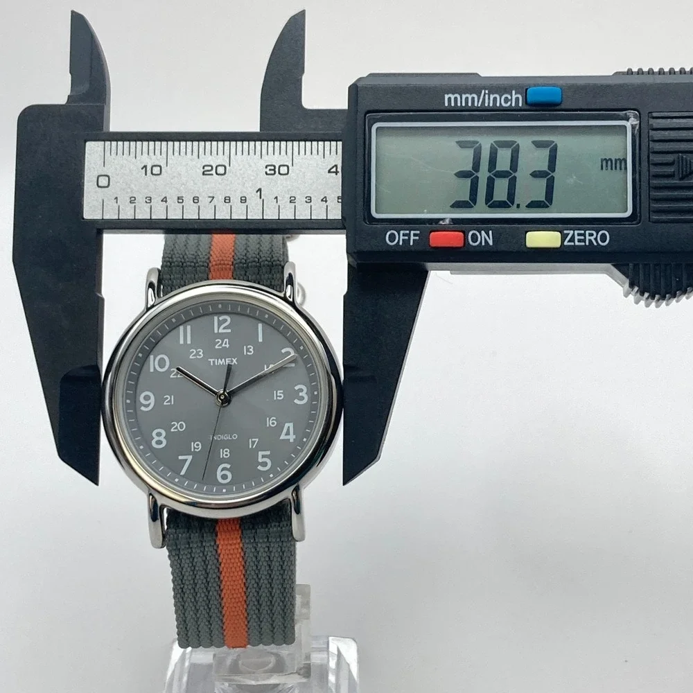 Timex Weekender Men's Watch 38mm Silver Tone Indiglo Gray Orange New Battery